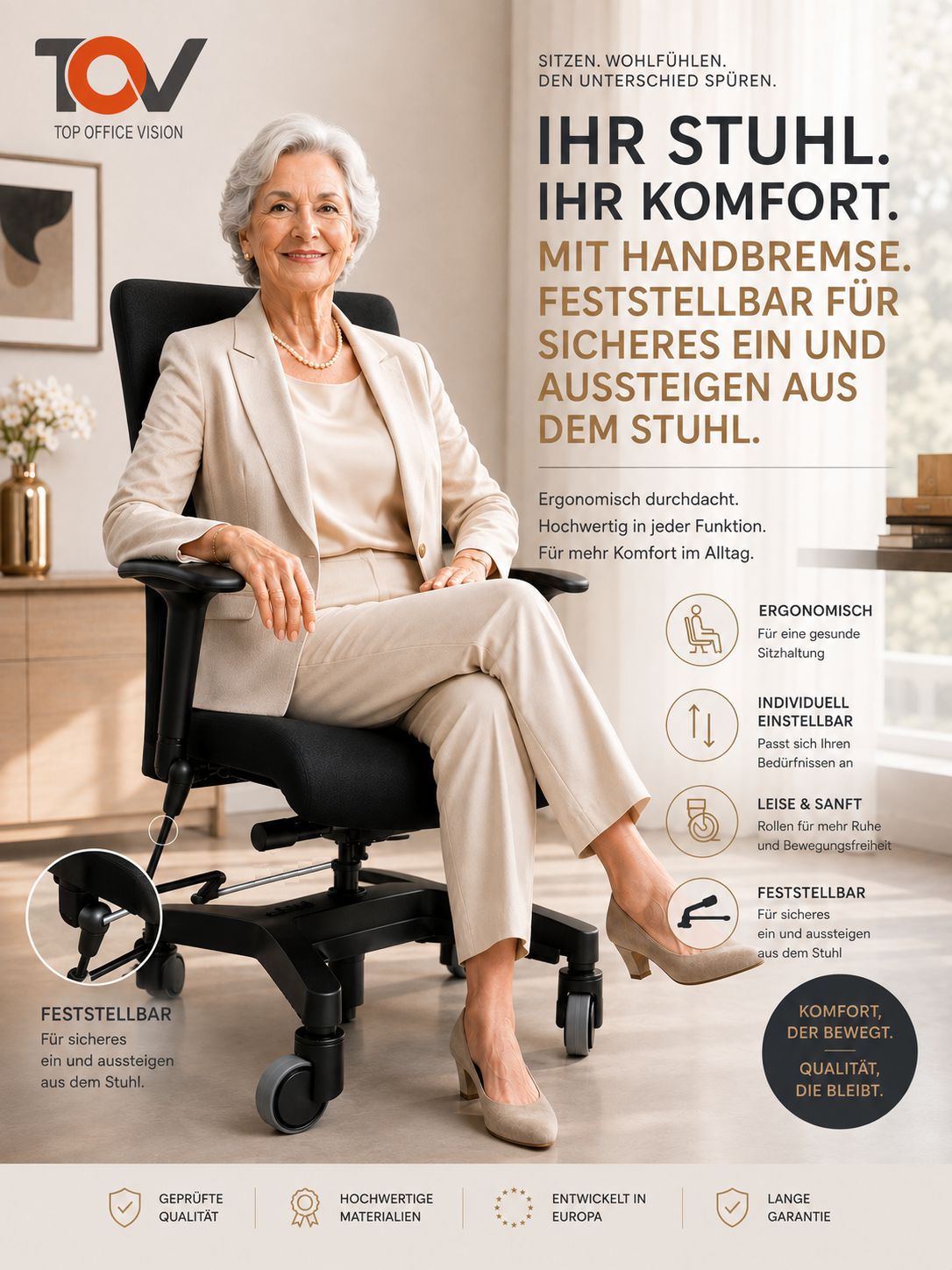 Handgebremster Bürostuhl